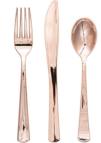 Creative Converting 48 Count Metallic Plastic Assorted Cutlery 315134 , Rose Gold