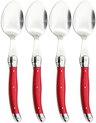 SIVAJI Spoons， Stainless Steel Dinner Spoon Set Long Handle Table Spoon Red Cutlery ，Gift Big Scoop Set Dinnerware Cutlery Set (Color : 4 PCS red spoon)