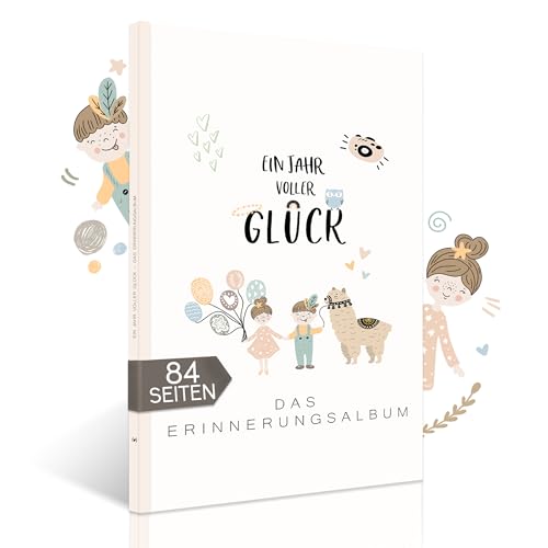 HIMMEL.HERZ.PAPIER® Mein erstes Jahr Babyalbum - Erinnerungsbuch Baby Tagebuch - Din A4 - Geschenk für Mädchen & Jungen zur Geburt Fotoalbum- Mein erstes Jahr Tiermotive