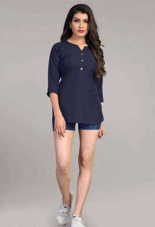 Image of Himanshi enterprises Women's Traditional Casual 3 /4 Sleeves Mandarin Nack Rayon Solid Short Kurti