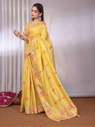 Image of SWORNOF Gold-Toned Woven Design Silk Zari Tissue Saree | Saree for Women | Soft and Skin Friendly