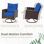 Outdoor Swivel Chairs, 3 Pieces Patio Furniture Set with 360° Wicker Swivel Rocking Chairs and Side Table, Patio Bistro Set Washable Cushions for Porch, Balcony, Deck Garden, Backyard - Blue - Image 3