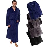 Ross Michaels Herren-Bademantel aus Plüsch, groß und groß, langer Fleece-Bademantel mit Taschen, Geschenk für Männer und Jugendliche, Black & Gray, XXL/3XL