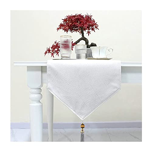 Chemin de table coton blanc 35 x 183 cm longue décoration table salon motif géométrique