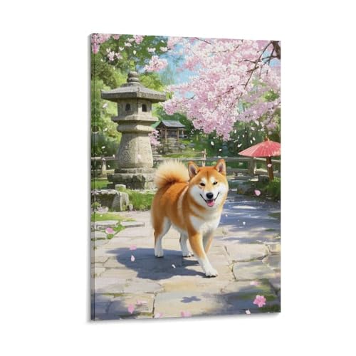 Peinture sur toile Shiba Inu : déco murale salon et grand tableau chambre 50x75cm