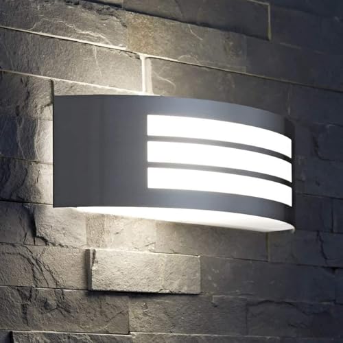 TEKHOME Applique da Esterno E27 IP44, Lampada da Parete in Acciaio Inossidabile e PP, Design Moderno Curvo, Attacco E27 (Lampadina non inclusa), per Facciata, Balcone e Giardino s101