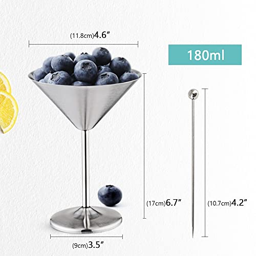 Meltset Stainless Steel Martini Glasses Set Of 2 Unbreakable Cocktail Glasses With Olive Needles Elegant Straight-Stemmed Cocktail Goblets For Indoor Outdoor Pool Birthday Party Wedding Anniversary #TOP3