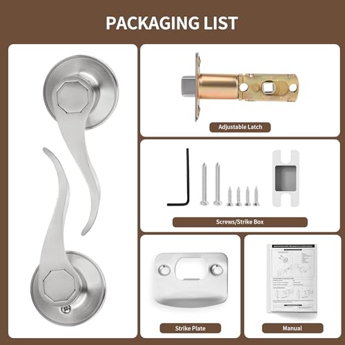 Moquin Wave Design Passage Door Lever Without Keys and Lock, Reversible Door Handle for Right/Left Side Closet/Hallway Door Lock in Satin Nickel Finish by Moquin - Used condition - Image 8