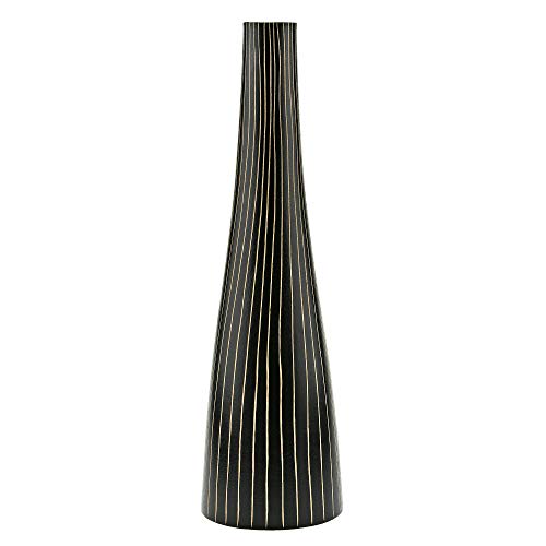 Aeravida Modern Vertical Stripes Black And Natural Mango Tree Wood Bottle-Shaped Vase | Chic Flower Vase | Mango Tree Wood Flower Vase| Handmade Home Office Table Vase | Flower Vases Decorative #TOP1