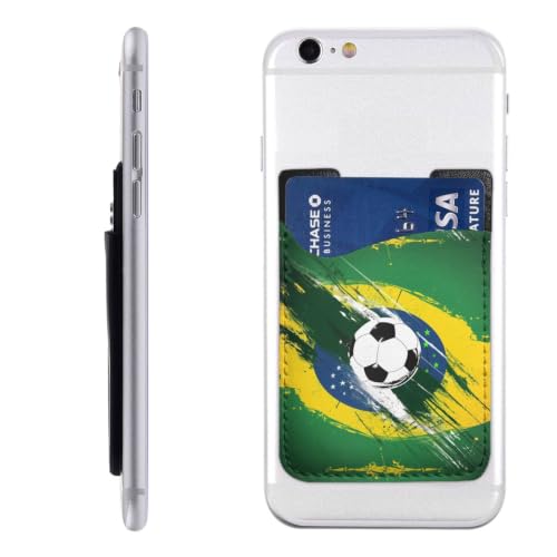Raunew Phone Wallet Stick On, Brazil Soccer Ball Flag Art Cell Phone Card Holder Pocket for Back Adhesive Credit Card Holder Non-Slip of Phone Case