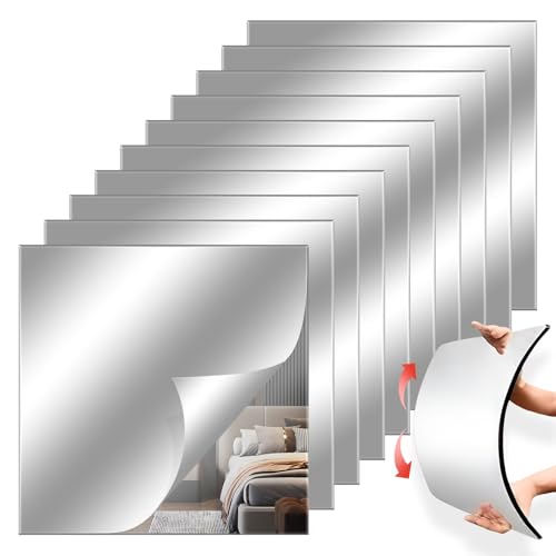 Chuangyinggo 12"x12" Square Self Adhesive Acrylic Mirror Tiles 10 Pack