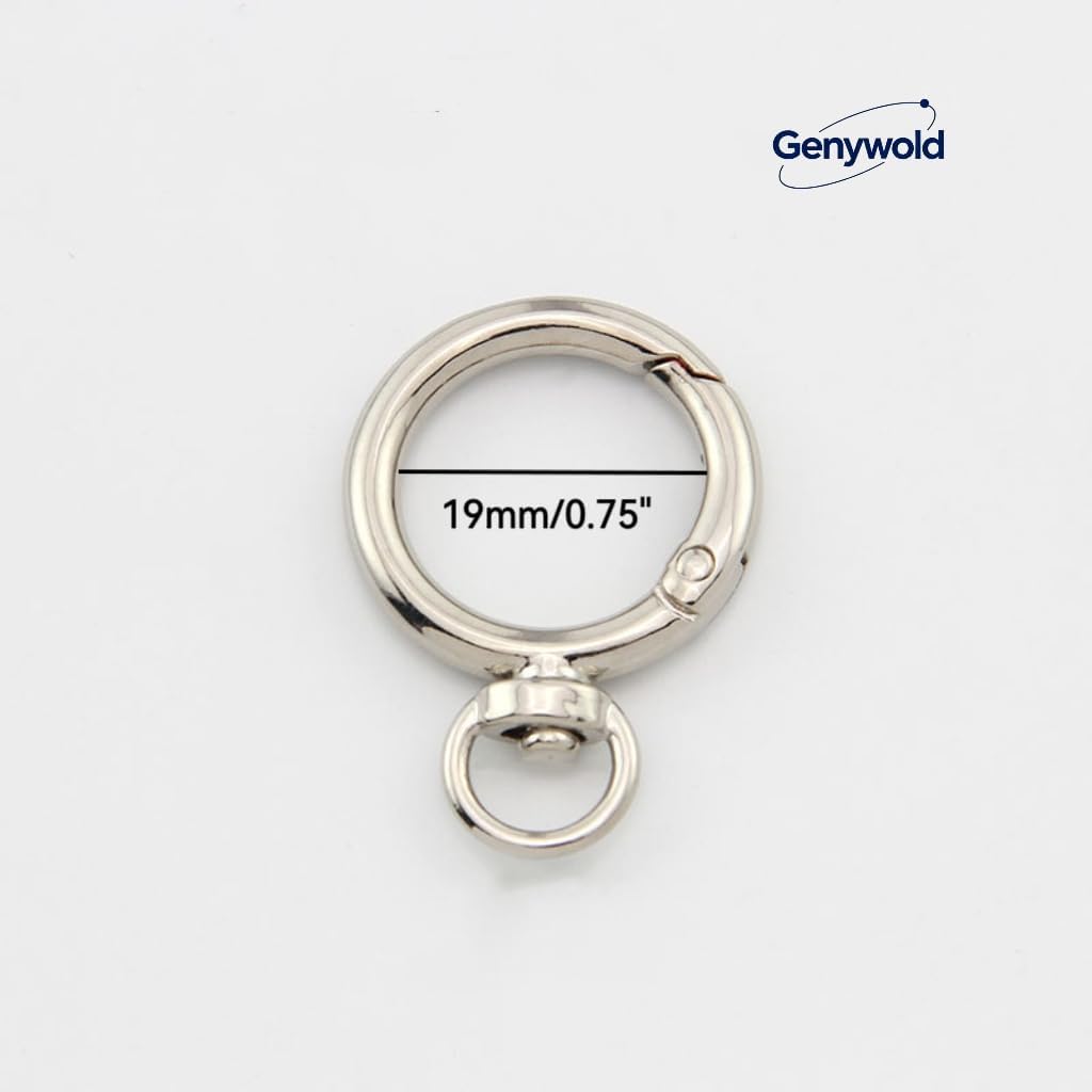 3/4 inch (About 1.9 cm) Trigger Spring O-Ring with Swivel D-Ring Round snap Hook Carabiner, Suitable for Keychains, Wallets, Bags, and DIY Crafts. 4 Pieces, Silver