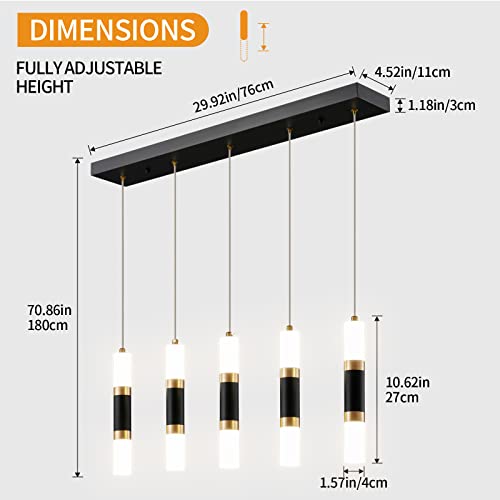 Liangmh 5-Light Modern Kitchen Island Dimmable Led Modern Black Gold Pendant Light, Kitchen Island Dinning Room Black Pendant Light… #TOP5