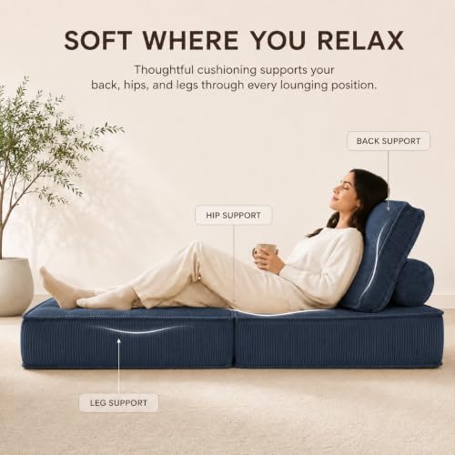 Bbudin Folding Sofa Bed, Convertible Chair with Pillow Foldable with Back Support, Portable Fold Out Chair Bed Comfy Floor Sofa Lounge for Living Room Bedroom, Navy, Single — view 5