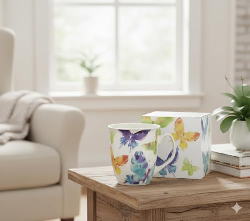 Taza de porcelana pintada a mano con mariposas 16 oz miniatura 3