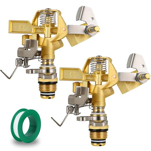 Triumpeek 2-Piece 1/2 Brass Impact Sprinkler Heads Heavy Duty Adjustable 0-360 Pattern Long Range Sprinkler for Lawn & Garden Irrigation Large Area Watering Coverage