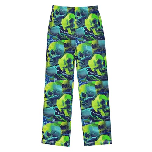 ALAZA Green Sugar Skull Neon Pajama Lounge Pants Long Sleep Pajama Bottoms with Pockets