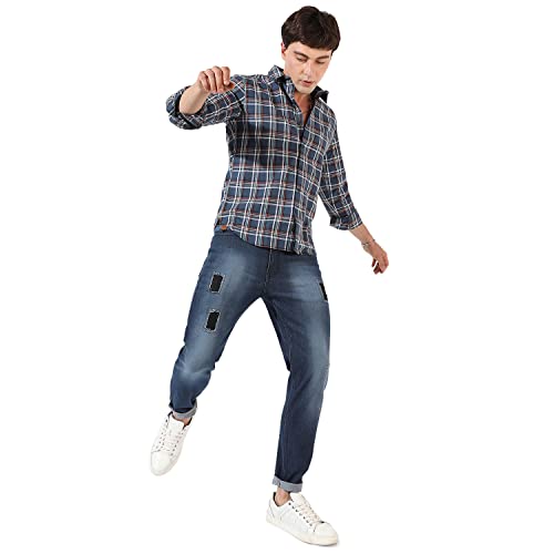 Image of Campus Sutra Men's Blue Checkered Button Up Spread Collar Shirt for Casual Wear | Regular Fit | Cotton Shirt Crafted with Long Sleeve, Comfort Fit & High-Performance for Everyday Wear