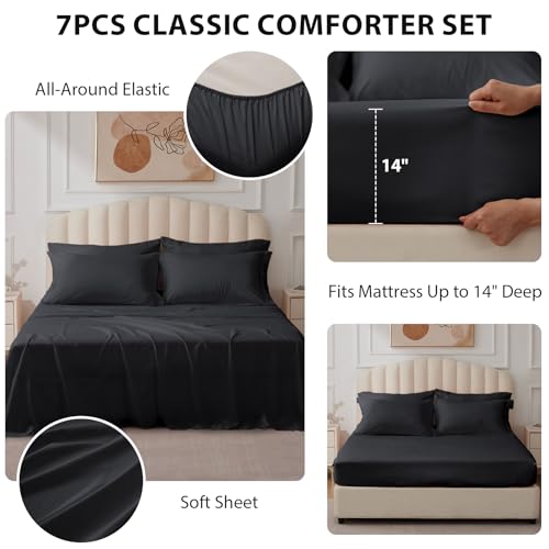 Velorose Queen Comforter Set Black - Bed in a Bag Queen Size 7 Pieces, Soft Bedding Set for All Seasons, Premium Queen Comforter Set with Comforter, Sheets, Pillowcases & Shams by Velorose - Image 2
