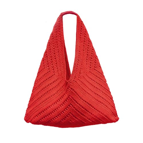 Image of Crochet Beach Tote Bag Summer Vacation Handbags Beach Bag for Women Cute Woven Shoulder Purses Mesh Knit Crochet Bag