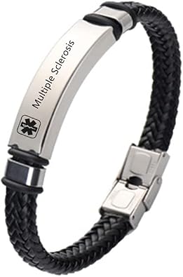 ZKXXJ Medical Alert ID Bracelets for Men Women Adjustable Braided Leather Cuff Bracelet Emergency Identification Wristband Health Systems Medic Awareness Jewelry for Adults Teens,Black