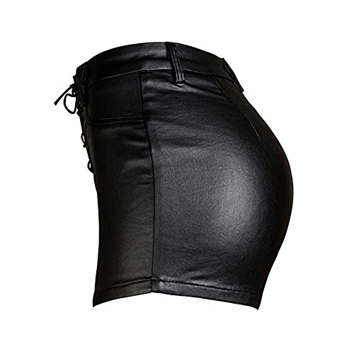 RAMISU Womens Casual High Waisted Leather Shorts PU Leather Shorts Stretchy Drawstring Leather Shorts with Pockets - Image 3