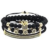 Celway Gold Crown Bracelet for Men King Royal Bead Agate Goth Link Jewelry Imperial Braided Adjustab