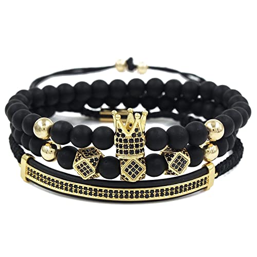 Celway Gold Crown Bracelet For Men King Royal Bead Agate Goth Link Jewelry Imperial Braided Adjustable Set With Cubic Zirconia #TOP2
