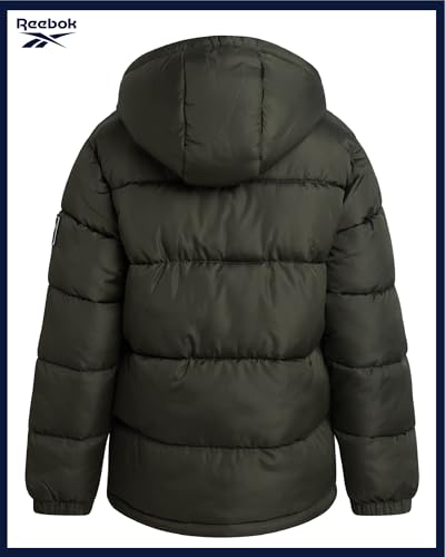 Image of Reebok Boys Heavyweight Puffer Jacket, Wind & Water Resistant Hooded Coat | Cozy Insulated Fill for Maximum Warmth, Full Zip and Snap Placket Seal Out the Weather, Great for School, Play or Weekend Fun