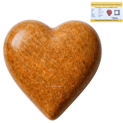 Image of Certified Peach Moonstone Crystal Heart Palm Pebbles Stones for Anxiety Stress Relief Massage - AAA Grade Original Healing Gemstone Agate Heart Palm Stone for Yoga Meditation Spiritual