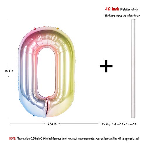 Image of 40 Inch Rainbow Digit Helium Foil Birthday Party Balloons (Lightly color 0) | Helium Foil Birthday Party Balloons big size Gradients Rainbow Digit
