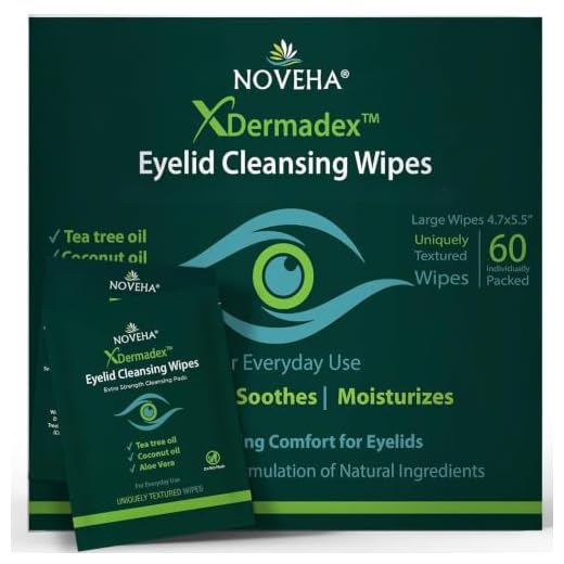 NOVEHA Demodex Eyelid & Lash Wipes | Box Of 60 Individually Wrapped Extra Strength Cleansing Eyelash Wipes - Battle Itchy & Irritated Eyes associated with Demodex Mites, Naturally Remove debris
