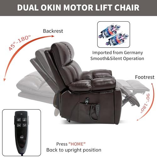 KEIKI Leatheraire Oversized Electric Power Lift Recliner Chair with Heat & Massage, Dual Motor, Infinite Positions, Hidden Cup Holders, Medium-Firm, Heavy Duty Up to 350 lbs, Dark Brown by KEIKI - Used condition - Image 5