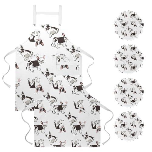 Tablier de serveuse pour restaurant et bar avec motif de chien multicolore en lot de 2
