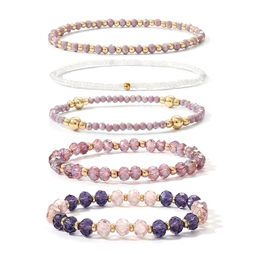 Romantic Lavender Purple Stackable Crystal Beaded Bracelet for Women