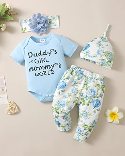 Renotemy Infant Baby Girl Outfit Summer Newborn Clothes Set Ruffle Tops Pants With Headband Cute Baby Clothes Girl 6-12 Months Light Blue #TOP1