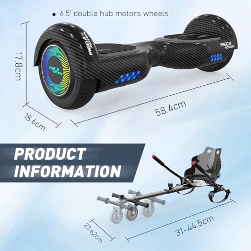 MEGA MOTION 6.5 Zoll Hoverboards mit Hoverkart f&uuml;r Kinder, mit Bluetooth Lautsprecher, mit LED-Leuchten, f&uuml;r Kinder J&uuml;gen Erwachsen
