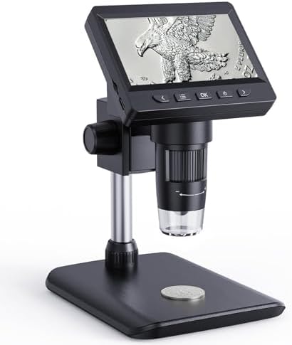 AOPICK Digital Microscope, 1000X Coin Magnifier with 4.3" Screen for Adults | 8 Adjustable LED lights coin microscope, PC view, rechargeable & portable handheld digtial magnifying glass for adults/kids