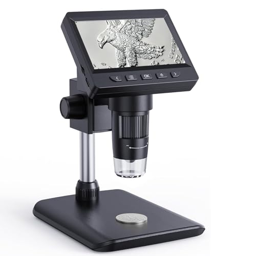 AOPICK Digital Microscope, Coin Microscope with Light Adjustable Brightness 4.3" HD LCD Screen, 1000X Zoom PC View, Compatible with MacOS & Windows - Black by AOPICK - Used condition - US$30.68