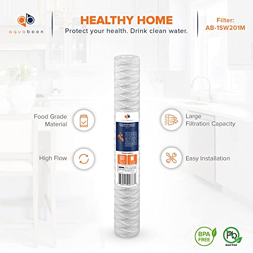 Aquaboon 1 Micron 20" x 2.5" String Wound Water Filter Cartridge - Whole House Water Filter Replacement for Well Water Matches SWC-25-2005, 25-Pack by Aquaboon - Used condition - Image 4