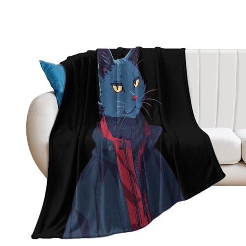 Handsome Meow Cat Soft Flannel Blanket Throw Fashion Plush Blankets Lightweight Throws for Couch Bed 30