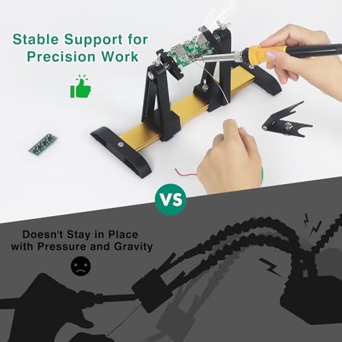 EOOKU Circuit Board Holder Helping Hands and Soldering Iron Stand for Soldering and Repair, Adjustable 360° Rotation, Potable, Space-Saving and Aluminum Base, Durable for Crafting, Electronics PCB