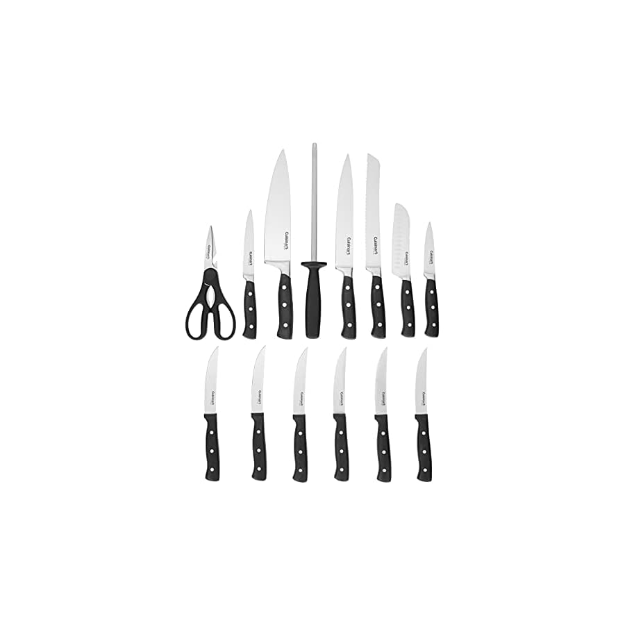 Cuisinart-C77TR-15P-Triple-Rivet-Collection-15-Piece-Knife-Block-Set-Black CUISINART Block Knife Set, 15pc Cutlery Knife Set with Steel Blades for Precise Cutting, Lightweight, Stainless Steel, Durable & Dishwasher Safe, C77TR-15P