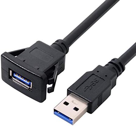 Cablecc 1m Waterproof USB 3.0 Extension Latch Mount Car AUX Cable for Dashboard Panel (Single USB 3.0)
