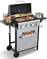 IdeaMaxx 4 Burner Gas Grill with Foldable Shelves, 40,000 BTU Stainless Steel Propane BBQ Grill, 387 Sq. In. Cooking Space, Portable Outdoor Grill for Patio, Backyard, Camping & Tailgating