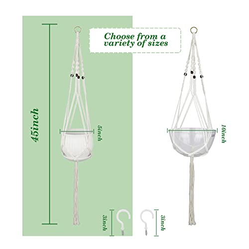 2Pack Macrame Plant Hanger For 5 To 10 Inch Plant Pots Hanging Plant Holder Handmade White Cotton Rope Flower Pot Holder Basket Plant Holder Suitable For Herb And Flower Indoor Outdoor Boho Home Decor #TOP2