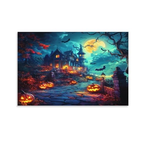Lienzo de Halloween Village para decoración de paredes de dormitorio elegante