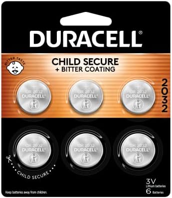 Duracell CR2032 3V Lithium Battery, Child Safety Features, 6 Count Pack, Lithium Coin Battery for Key Fob, Car Remote, Glucose Monitor, CR Lithium 3 Volt Cell