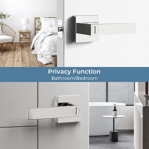 Sagaiot 6 Pack Door Handles, Polished Chrome Door Knobs Privacy Function Without Keys, Bedroom Bathroom Door Knobs Interior For Left Or Right Handed Doors, Modern Door Levers #TOP4