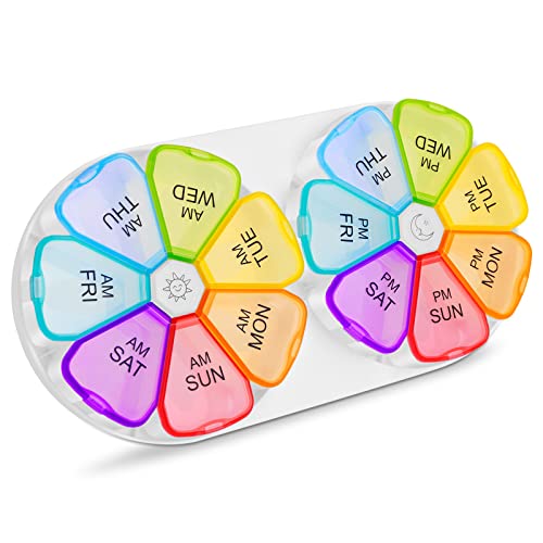 Pill Organizer Weekly (2 Pack), Unique 7 Day 2 Times A Day Daily Pill Box Cases With Tray, Portable Medicine Container For Vitamin Fish Oil Supplements-Arthritis Friendly #TOP24